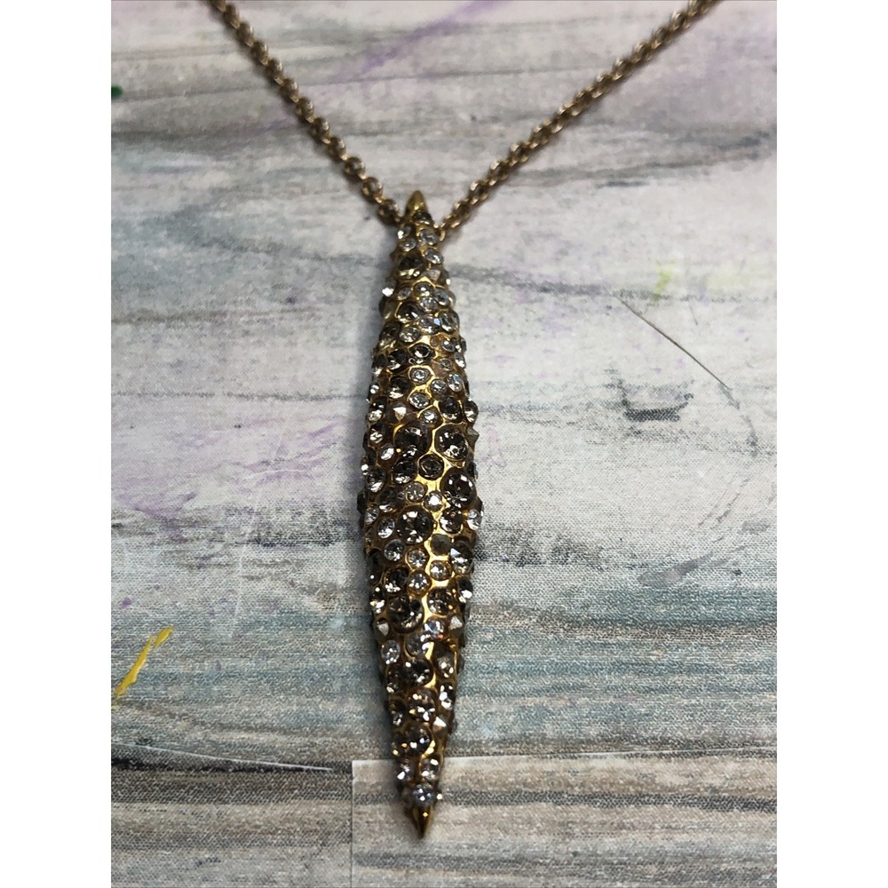ALEXIS BITTAR Necklace Miss‎ Havisham Crystal Encrusted Spear Pendant Gold Tone